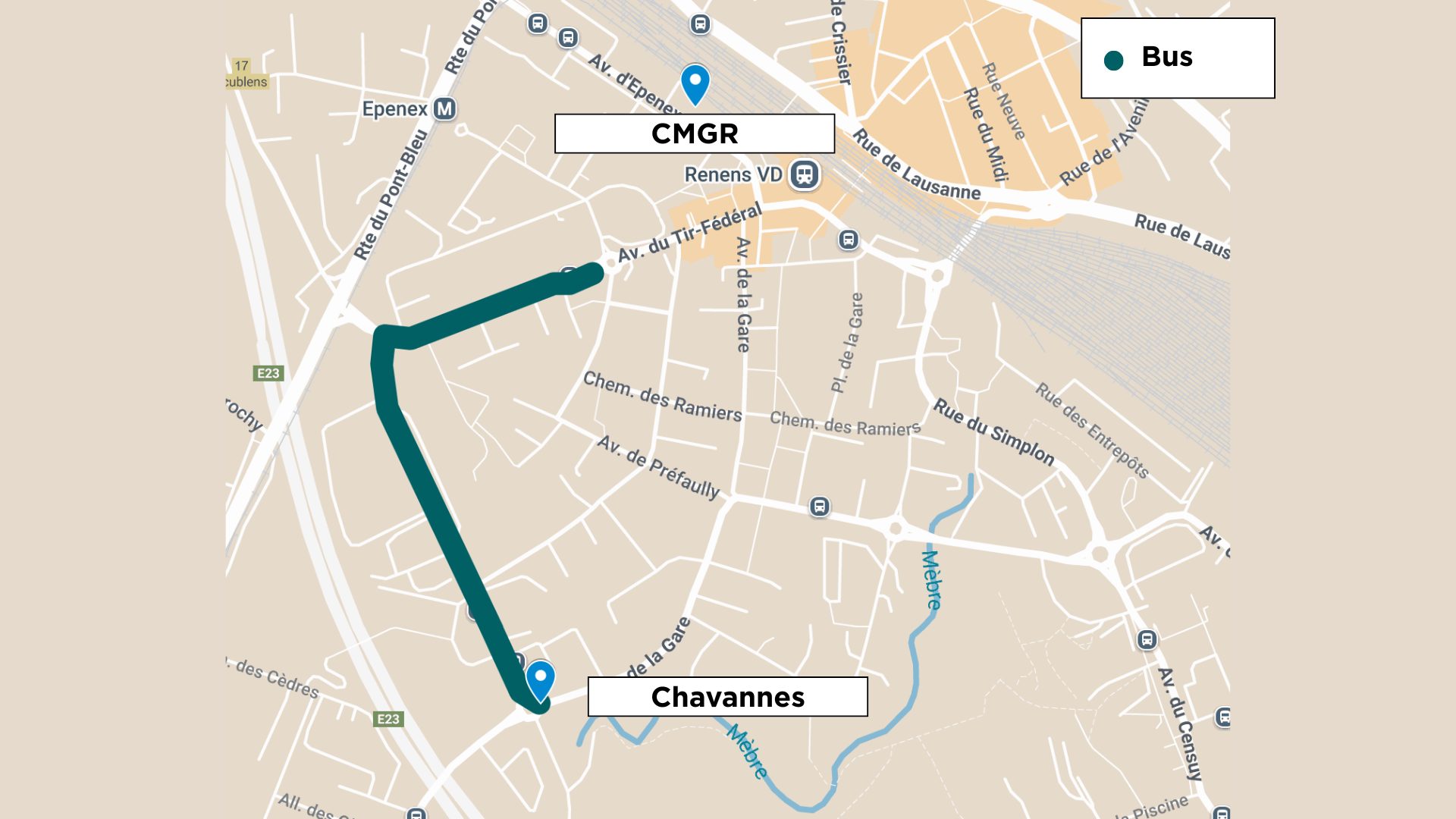 Itinéraire CMGR depuis Chavannes