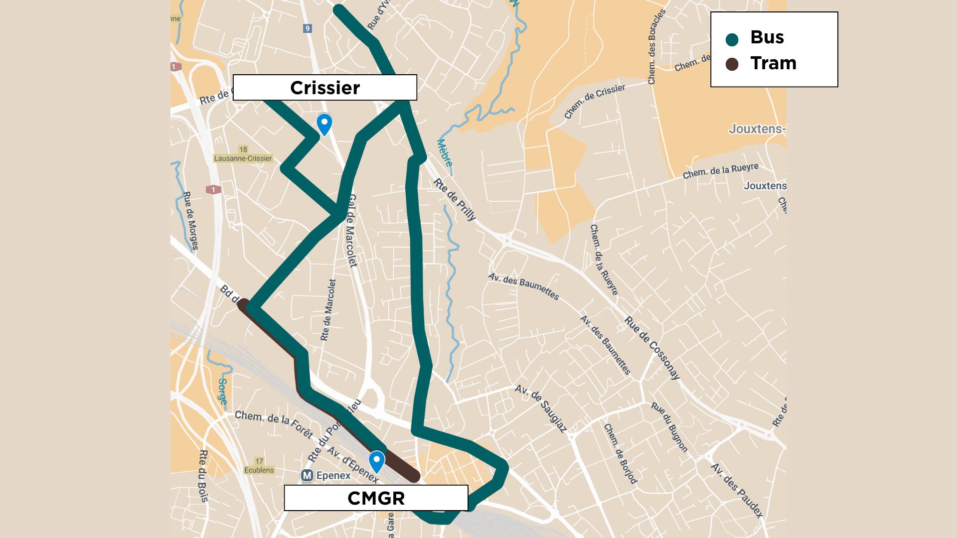 Itinéraire CMGR depuis Crissier