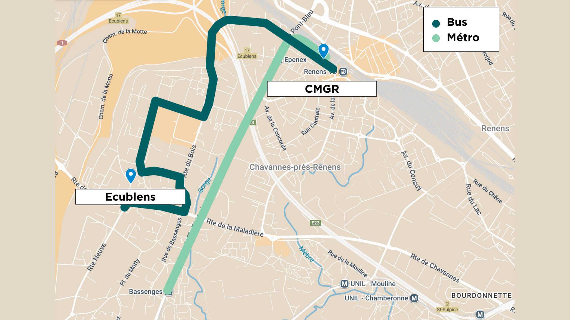 Itinéraire CMGR depuis Ecublens