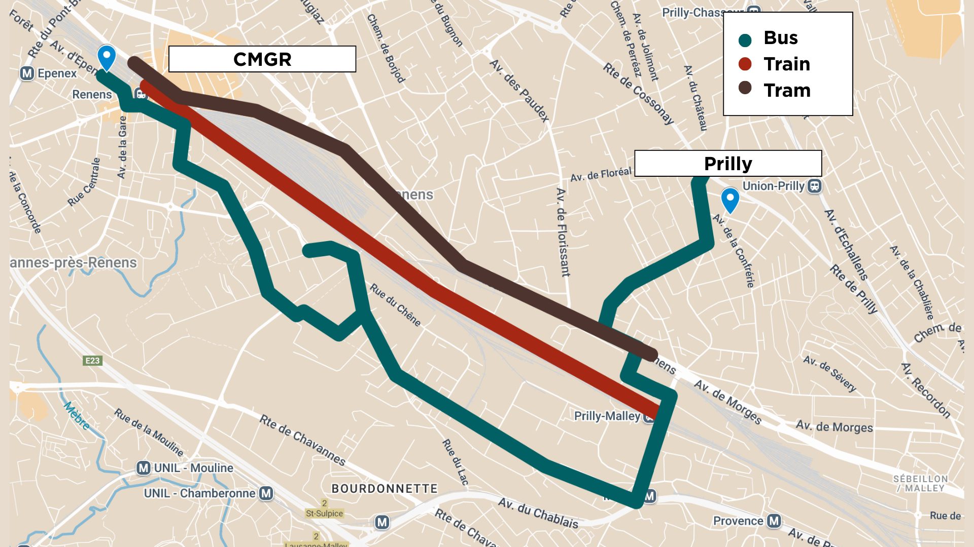 Itinéraire CMGR depuis Prilly